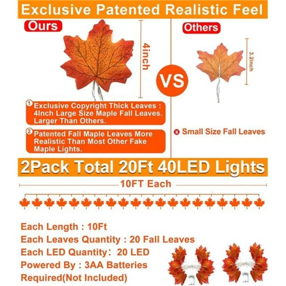 2 Pack Thanksgiving Decorations Enlarged Maple Leaves Garlands